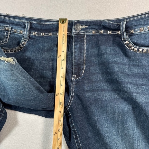 Seven 7 Jeans Womens 24 Blue Bootcut Mid Rise Dark Wash Stretch Distressed - Picture 8 of 12